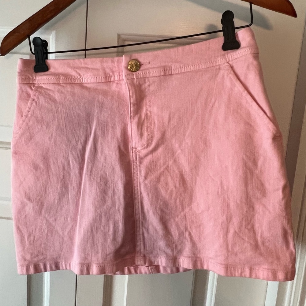 Lilly Pulitzer Womens Rousseau Pink Denim Button Zip Fly Mini Skort EUC 00 #1891 - Picture 4 of 11